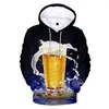 Heren Hoodies Beer 3D Print Casual Party Wear Sweatshirts Harajuku lange mouw hiphop drink kleding 2023 Hooded voor mannen