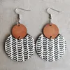 Boucles d'oreilles pendantes BOHO CERCLE MODERNE BOIS Neutre Couleur Noir Et Blanc Rayures Pour Femmes Bohême Bijoux En Bois Découpé Au Laser