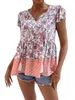 Camisas femininas Mulheres Summer Boho Manga curta Tops Floral V Neck Blouse de tração de punho solto