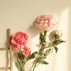 Decoratieve bloemen Kunstmatige zijde verbrande-achtige roze pioen tak met groene bladeren voor woonkamer decoratie Flores Artificiales