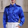 Camisas casuais masculinas Vaguelagem lantejoulas de luxo de ruffles smoking camisetas para homens roupas de cenário de casamento vermelho/rosa