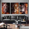 Voiture DVR Peintures Abstrait Animal Lion Tigre Léopard Loup Avec Flammes Affiches Et Impressions Toile Mur Art Photos Pour Salon Décor À La Maison Dhwbn