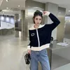 Women's Knits & Tees HH2022 Autumn and Winter New Simple Casual Color Blocking Loose Zipper Long Sleeve Knitted Cardigan