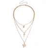 Chains Romance Multilayer Necklace Dainty Tiny Heart Letter Pendant Chain Flower M Shape Jewelry