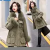 Damesgeul Lagen Dikke warme katoenen vrouwen Lange winterjassen Parkas Big Fur Collar Oversized los plus Velvet Parka Casual Coat 2xl