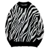 Men's Sweaters Zebra Sweater Men Autumn Hip Hop Harajuku Streetwear Vintage Loose Fashion Pullover Knit Couples Large Size KnittedMen's