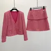 Kvinnorjackor 2023 Pink Two Piece Set Women kjol Anpassad överdimensionerad tweedjacka plus storlek 3xl 5xl 6xl kostym Office Conjuntos de Mujer