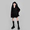 Womens Jackets Autumn Winter Harajuku Cross Love Lace Vneck Black Kawaii Girl Loose Long Sleeve Thick Fashion Sweet Knitting Coat 230224