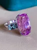 Ringos de cluster LR714 Kunzite anel de jóias finas sólidas de ouro 18k Natureza limpa 13,88ct fêmea de diamante de pedra preciosa para mulheres