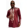 Heren nationale stijl T-shirt Afrikaanse stijl gedrukt met lange mouwen shirt Kleine stand-up kraagtop