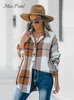 Women's Blouses Shirts MISS PETAL Brown Plaid Long Sleeve Blouse For Woman Casual Button Up Shirts Top Spring Autumn Blouses Streetwear 230225