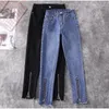 Damen-Jeans, Streetwear, Patchwork-Reißverschluss, zerrissene Röhrenjeans für Frauen, hohe Taille, hohe dehnbare Distressed-Bleistift-Caprihosen, blaue Denim-Hosen 230225