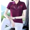 Bloups feminina camisas da primavera verão maduro algodão flor bordada camisa pólo feminina moda casual camisa pólo mulher colorida costela 230225