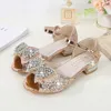 Sandales D'été Filles Sandales De Mode Paillettes Strass Arc Filles Princesse Chaussures Bébé Fille Chaussures À Talons Bas Sandales Taille2338 Z0225