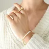 Chaîne à maillons DAVINI Simple Titane Acier Plaqué Or Chaîne Perle D'eau Douce Perlé Bracelet Vintage Reine Bracelet Bijoux G230222