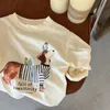 Camisetas infantis de manga longa camiseta fofa de desenho animado impressão de animal bebê pulôver casual meninos tops de algodão macio moletom 230224