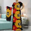 Ethnische Kleidung Abayas für Frauen Dubai Kurzarm Robe Femme Musulmane Afrikanischer Islam Kaftan Marocain Langes Kleid Bedrucktes Blumenmuster mit Schal 230224