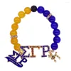 Bracelet Dernière Mode Jaune Bleu Perles De Verre Stretch Réglable Sororité Grecque Caniche Sigma Gamma Rho Bracelets Soror Vie Bijoux