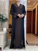 Etniska kläder Afrikanska klänningar för kvinnor Autumn Long Sleeve Black V-ringen Lång Abaya African Robes Ramadan Prayer Diamonds Islamiska kläder 230224