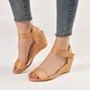 Sandalen Wedge High Heel Sandals Zomer 2022 Nieuwe Buckle Fish Mouth Dames Sandalen Big Size 3543 Boheemse Sandalias de Tacon Z0224