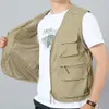 Men s Vests Mens Summer Mesh Quick Drying Outdoor Work Fishing Travel P o with Pockets Cargo Jacket Multi 230225