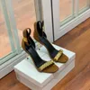 Dernières sandales à la mode Sangle en métal doré ornée d'accessoires matériels Talons à bout carré Chaussures à talons hauts de 10 cm pour femmes 35-42 avec sandale en boîte