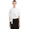 Camisetas masculinas camiseta assimétrica Mulheres o pescoço de manga curta Bandagem grande tampa grande feminina 2023 streetwear moda verão
