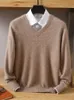 Men's T-Shirts Men's 100% pure Mink Cashmere Sweater V-Neck Pullovers Knit Large Size Mink Sweater Winter Tops Long Sleeve High-End Jumpers 230225