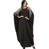 Roupas étnicas 2023 Decoração de miçangas Ramadan abaya feminino moda o-pescoço kaftan berads batwing manga eid vestido maxi solto
