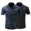 Casual shirts voor heren heren elastische katoenen denim shirt heren korte mouw vrachtoverhemden werken zakelijke shirts voor mannen casual blouse streetwear merk kleding z0224