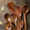 Peças de panela 7pcs Tailândia Teca colher de cozinha natural de madeira de cozinha ferramenta de mesa Turner escada Rice Sopa Sopa Skimmer utensils 2302224