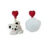 Dangle Earrings Self-designed Japanese And Korean Love Panda Hair Ball Sweet Cute Asymmetrical