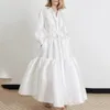 Casual Dresses Wepbel 2023 Lace Big Swing Dress Women High Waist Stitching Long Sleeve V-neck Solid Color White Party Maxi