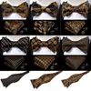 Neck Ties Self Tie Bow Tie Handkerchief Cufflinks Set Fashion Black Gold Men's Silk Butterfly Bowknot Formal Wedding Party Cravat DiBanGu