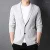 Men's Suits Top Grade Wool 5% Brand Fashion Knit Korean Style Cardigan Men Slim Fit Sweater Casual Solid Coats Jacket Mens Clothes 2023