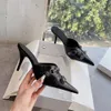 Шипованные тапочки мул женский слайд на высоких каблуках Обувь заостренные носки на пятто на каблук 90 мм толщиной в рукаве с открытым ножом.