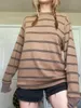 Женская футболка Женская сказочная вязаная рубашка Осень Y2K Серый черный полосатый полосатый с длинным рукавом круглой шеи эмо 230224