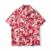 Мужские повседневные рубашки темно -красная цветочная гавайская рубашка Мужские женщины летние материальные пляжные рубашки мужчина блузка Z0224