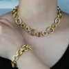 Łańcuch Link Nowa bransoletka Big Link z kryształowym złotym kolorem CZ okrągły łańcuch femme bransoletki dla kobiet biżuteria modowa G230222