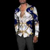 Mäns avslappnade skjortor Luxury Men's Shirts Fashion Golded Chain 3D Printed Long Sleeve Tops Turn-Down Conged Shirt Party Club Cardigan Bluses 230225