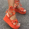 Sandaler Summer Plus Size Platform Wedge Strappy Women Fashion Round Toe Cross Bund Höjd Öka 230225 7F