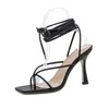 Sandals Summer women sandals narrow band vintage square toe high heels cross strap thong sandals women V shape design shoes women 230225