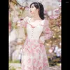 Robes décontractées automne rose imprimé fleuri robe femmes Patchwork fée Vintage Midi femme mode coréenne rétro fête 2023
