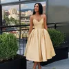 Thee lengte lieverd champagne homecoming jurken satin vestidos de graduacion korte prom jurk cocktailjurk afstuderen jurken