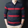 Męskie polo ymwmhu moda męska koszula Polo Polo Button Kołnierz jesień i zimowa tshirt w paski Slim Fit Clothing Korean Polo Shirt 230225