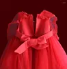 Robes de fille filles fête robe complète perle été sans manches dentelle princesse mariage robes de bal rouge vêtements pour enfants