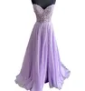 Chiffon prom jurk 2K23 Afneembare ballon puff mouwen Lace Corset Top A-lijn Slit Pageant-jurken Winter Formele evenementenfeest Runway Red Carpet Periwinkle Lilac Royal