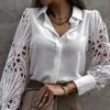 Chemisiers pour femmes Chemises Blanc Sexy Dentelle Évider Femmes Blouse Printemps Noir Vintage Boutonné Chemises Haut À Manches Longues Maille Conception Tops Femme 19948 230225