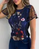 Женская футболка женская сетчатая сетчатая футболка для рукавов летняя мода повседневная вышивка цветочной вышивки сетка