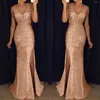 Robes décontractées Paillettes V Cou Gold Party Soirée Longue Robe Boule Sexy Robe Femmes Bal Demoiselle D'honneur Élégant Taille Haute Pour